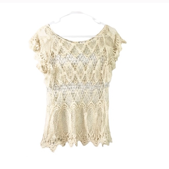 Tops - Boho Crochet Open Knit Lace Cream Top